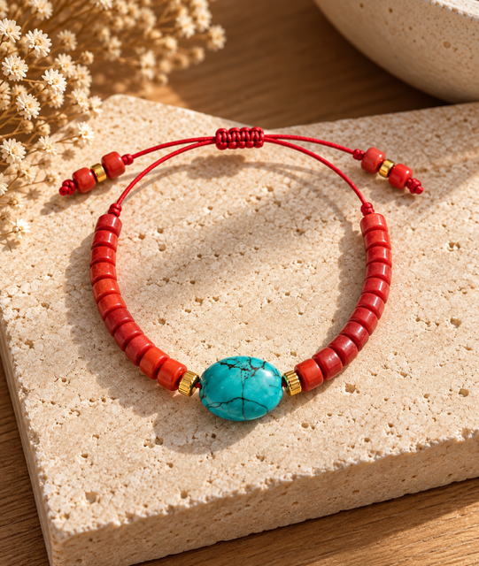 Pulseira Coral e Turquesa