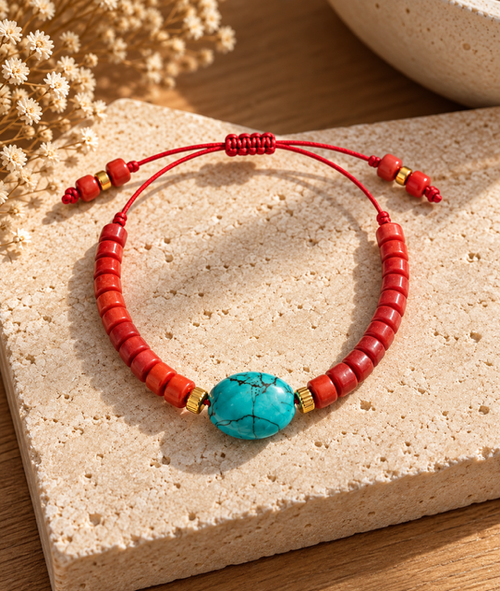 Pulseira Coral e Turquesa