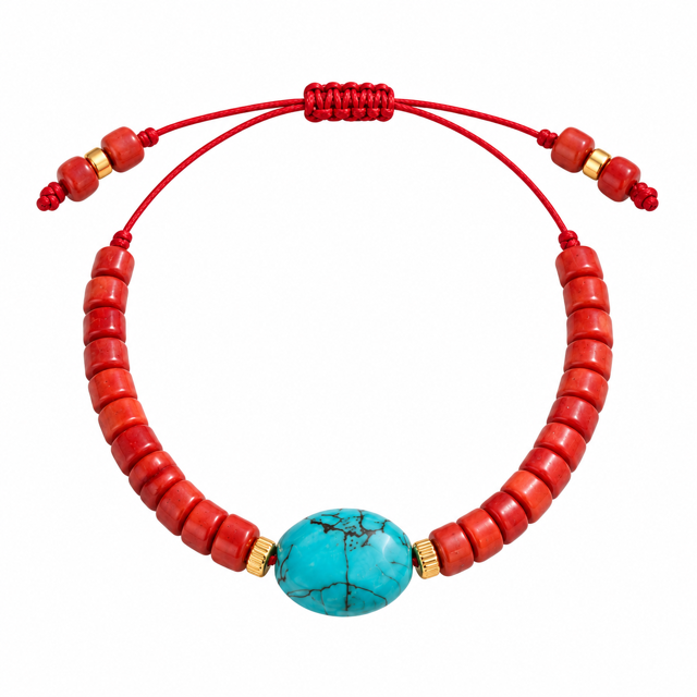 Pulseira Coral e Turquesa