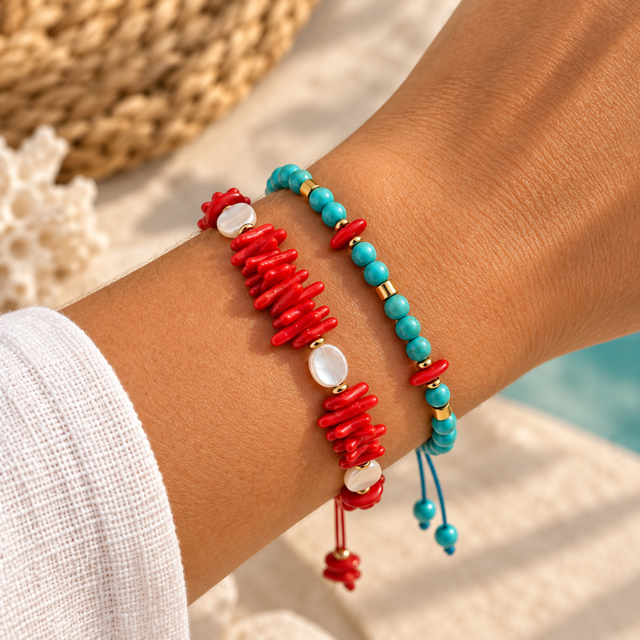 Pulseira Turquesa e Coral